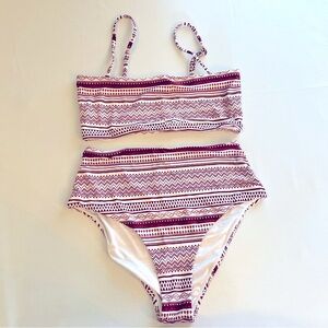 Two Piece Bikini Bathing Suit, Maroon/White, Size L